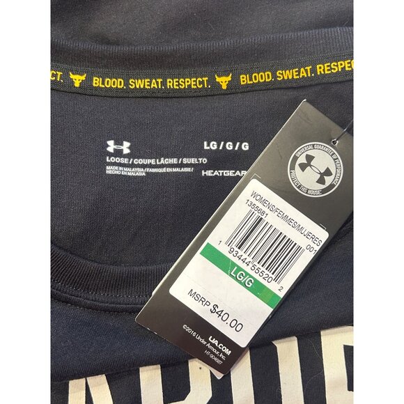 Project Rock Womens Black Top LG Loose Fit Blood Sweat Respect Under Armour 1874 - Picture 5 of 6